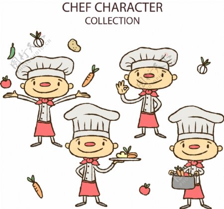 手绘卡通可爱的厨师插画