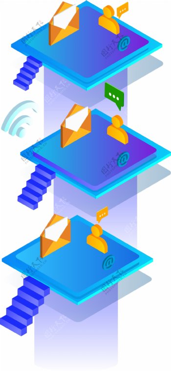 2.5D蓝色网络wifi通讯联系原创元素
