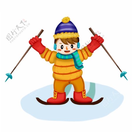 卡通可爱冬装雪地滑雪男生人物服装冬天元素