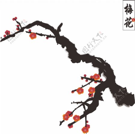 手绘花之中国风冬天一枝梅花可商用元素