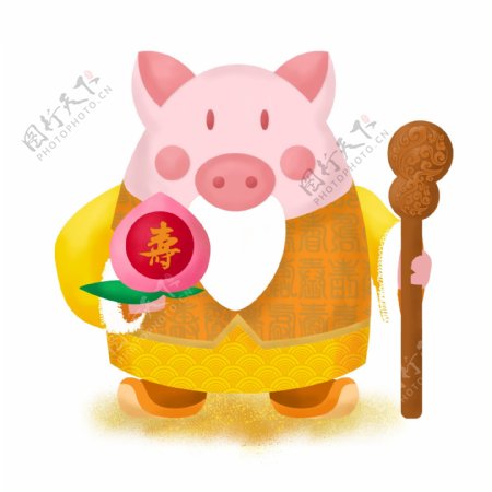 2019猪年春节新年喜庆原创手绘福禄寿星