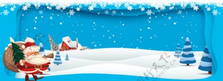 冬季剪纸雪景圣诞电商海报背景