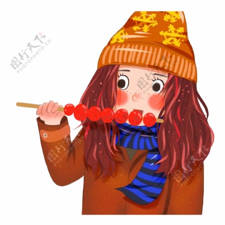 立冬吃糖葫芦的女孩插画人物设计元素