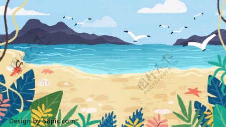 卡通彩色海滩沙滩夏季背景设计
