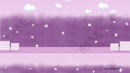 紫色温馨浪漫草地户外背景设计