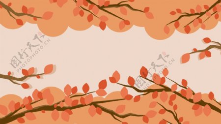橙色温馨卡通秋季树叶背景设计