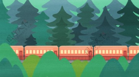 火车旅行背景插画设计