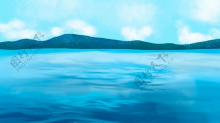 蓝色手绘大海背景插画元素