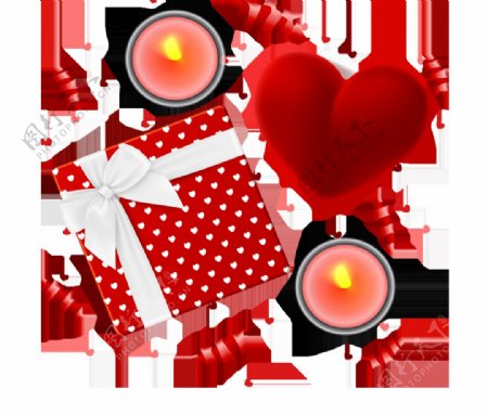 红色爱心礼物盒蜡烛png元素