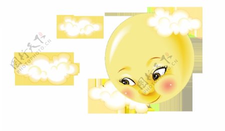 卡通黄色太阳白云png元素