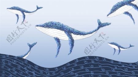 彩绘大海里的海豚背景素材
