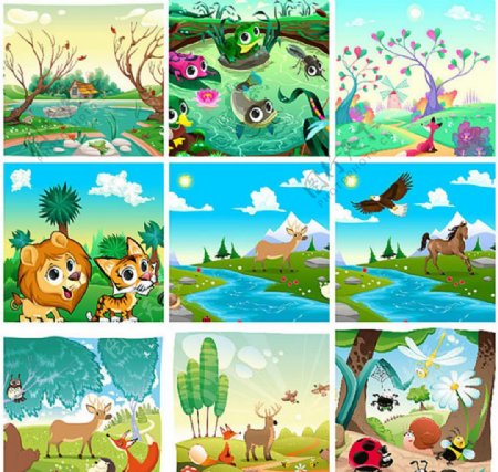 9款卡通动物风景插画集合2