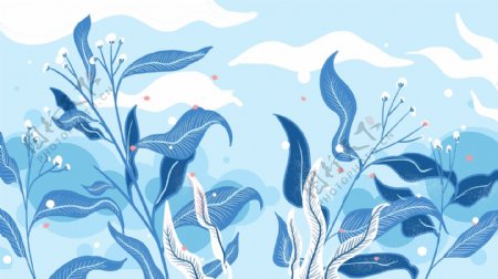 蓝色花朵叶子卡通背景
