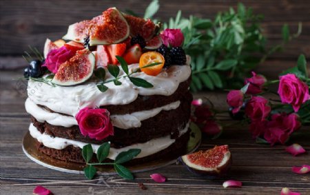 糕点蛋糕玫瑰无花果花瓣食物