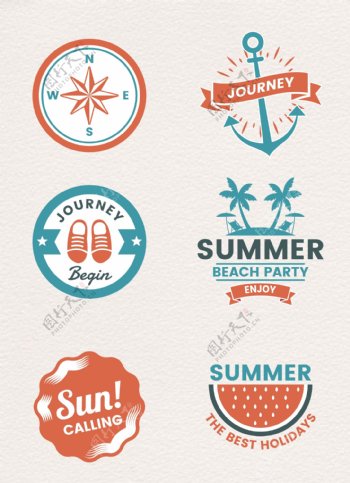 6款矢量夏日度假和指南针标签图片