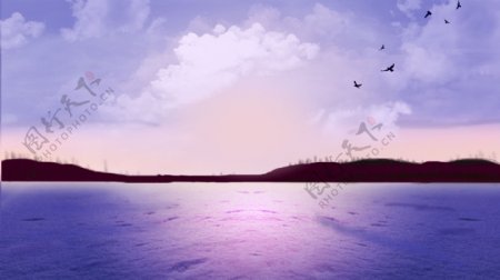 蓝紫色唯美渐变大海黄昏美景设计