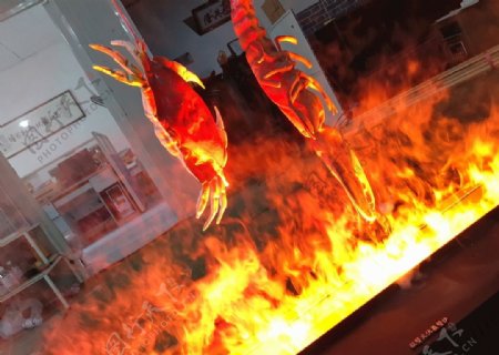 小龙虾烧烤店伏羲壁炉篝火