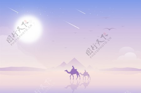 骆驼太阳意境插画