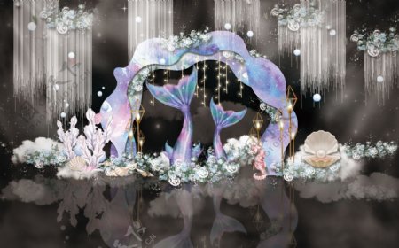 星空梦幻紫色人鱼海洋婚礼工装效果图