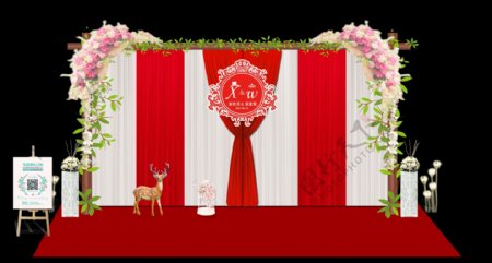 欧式中国红婚礼迎宾区