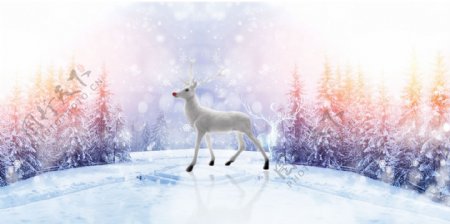 梦幻麋鹿冬季背景素材