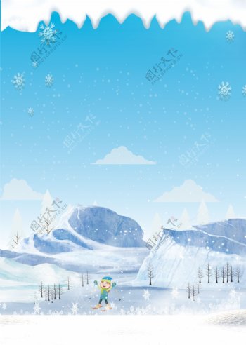 蓝色飘雪冬季促销广告背景图