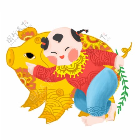 2019生肖猪猪年可爱商用猪插画原创商用金猪福娃