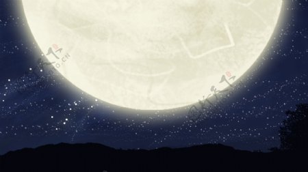 夜晚天空中的一轮明月卡通背景