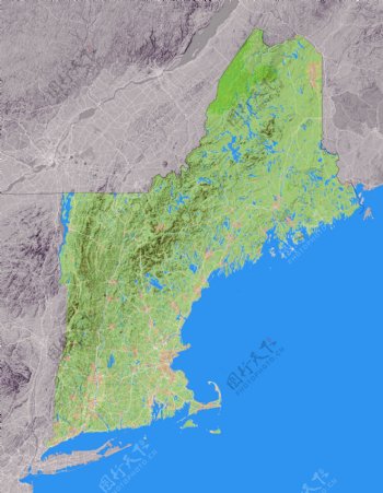 美国新英格兰州地形图