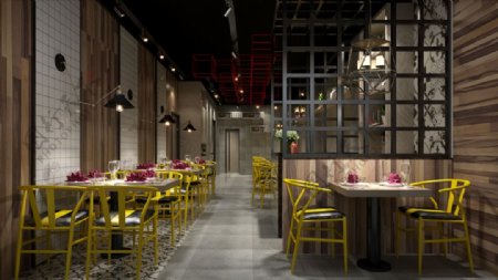 主题餐厅饭店3D渲染模型