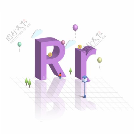原创2.5D立体大小写英文字母设计R