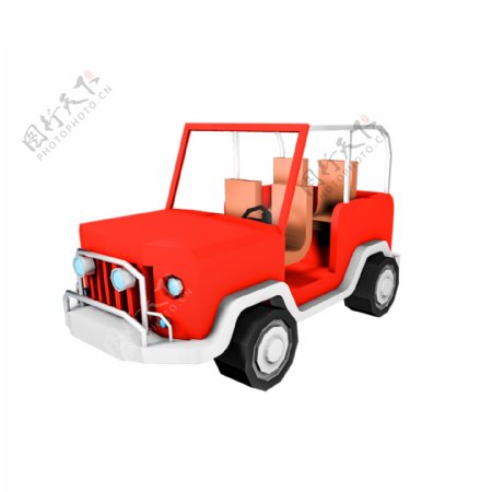 小汽车卡通红色立体3D吉普车jeep