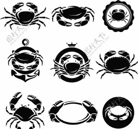黑白海鲜螃蟹图标元素