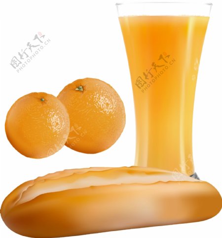 卡通面包橙子果汁元素