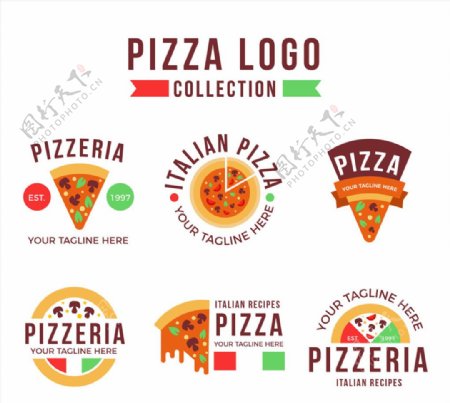 6款彩色披萨标志设计矢量素材