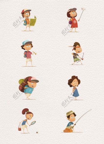 8组矢量可爱探险儿童人物设计
