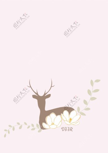 鹿剪影花卉藤蔓花朵鲜花小鹿背景装饰鹿角
