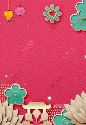 简约折纸风猪年春节背景素材
