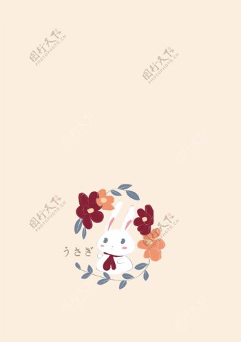 小白兔花卉日系可爱图标萌卡通鲜花手绘平面