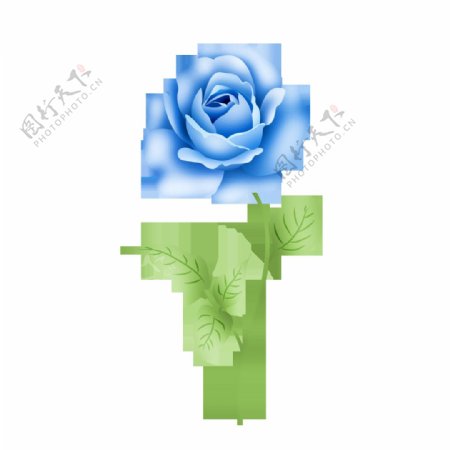 大气矢量手绘蓝色玫瑰花一支可商用元素