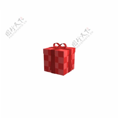 红色格子礼盒C4D礼盒圣诞格子礼盒
