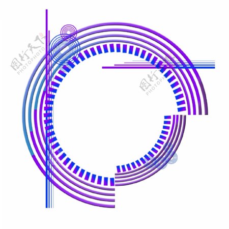 科技边框蓝色紫色渐变五边形圆圈