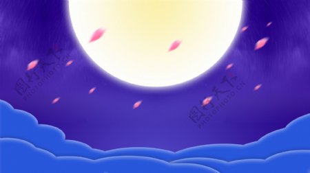 七夕情人节浪漫花瓣月亮蓝色背景