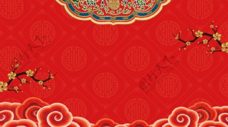 红色喜庆中式婚礼背景素材
