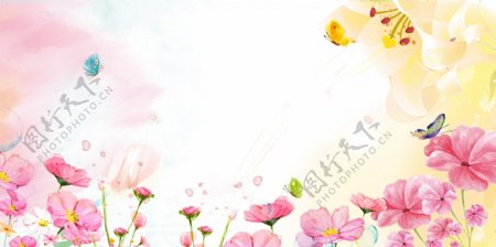 彩绘唯美粉色花朵背景素材