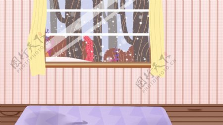 冬季温馨墙壁上的窗户背景设计