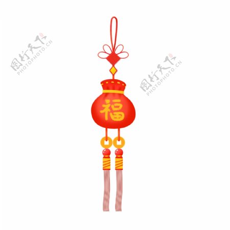 手绘中国风喜庆福袋铜钱穗中国结元素