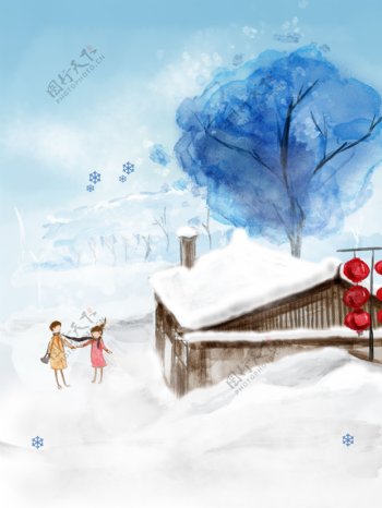 彩绘二十四节气大雪背景设计