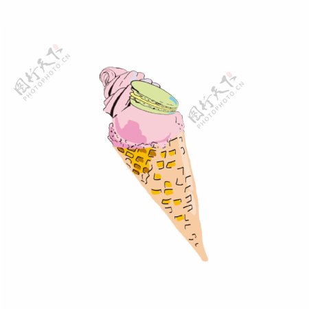 手绘卡通食物零食饼干草莓味冰淇淋