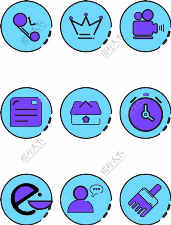 手机主题蓝色卡通APP手机小图标素材